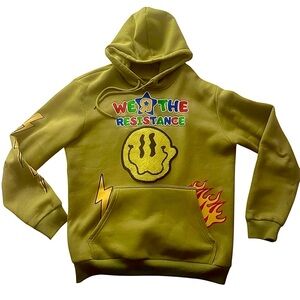 Green Graphic Hoodie with Smiley and Flames